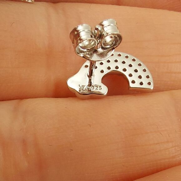 925 Silver Platinum Plated Rainbow Earrings - Picture 7 of 8